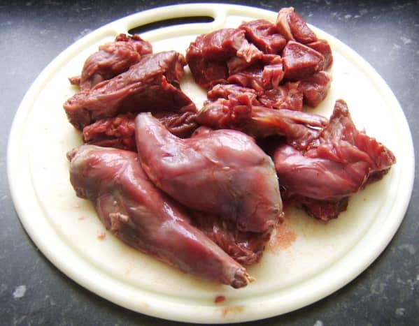 Mutton, rabbit and squirrel prepared for stewing