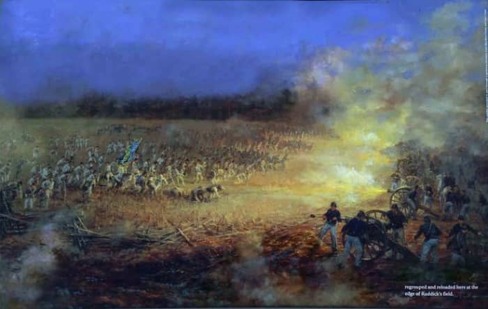 As darkness fell on the first day of battle both sides at Pea Ridge took a break from the fighting. Bloodied and exhausted soldiers, north and south, camped out in the open in freezing temperatures overnight on Ruddick's field