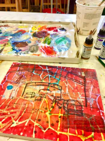 In the beginning stages of &quot;Short North in Red,&quot; I make my start messy on purpose. It's so ugly, there is nothing I can do to make it worse, right?
