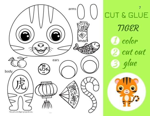Here is a photo of the template for the Cut and Glue Tiger.
