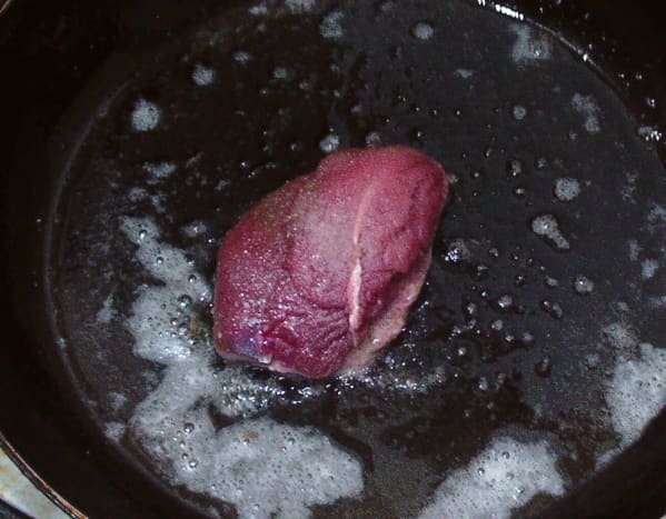 Frying pigeon breast