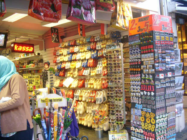 Tourists shop selling wooden Dutch shoes and other souveniers