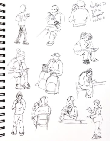 Sketches made while waiting for my flight.  Airports make great model grounds.