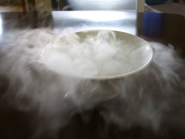 Dry ice can help remove a dent from stainless steel appliances.