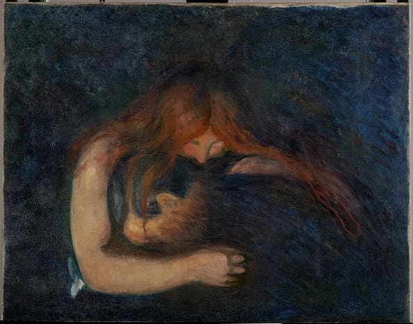Edvard Munch painting in the public domain. Titled &quot;Vampire&quot;, created 1894. Oil on canvas.