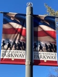 Independence Parkway Banners mark the way to the San Jacinto Battlefield.