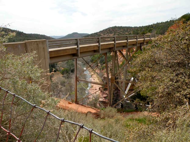 View of Oak Creek Canyon where bridge crosses the gorge.
