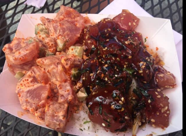 South Maui: Look at these mouthwatering beauties! Their two signature pokes are: Spicy (spicy aoili, chili flakes, jalape&ntilde;os, tobiko,sesame seeds) and Traditional (shoyu marinade, green + sweet onion, tobiko, sesame seeds, furikake, unagi drizzle).