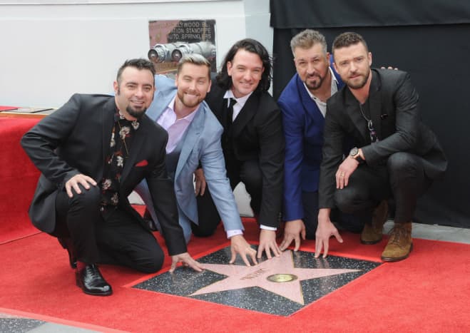 *NSYNC accepting their star on the Hollywood Walk of Fame in 2018