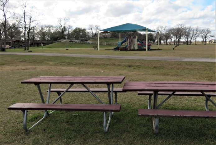 Picnic tables and playground