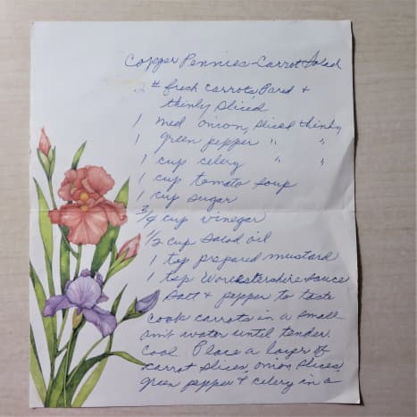 My mother-in-law's handwritten recipe for copper pennies