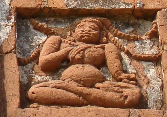 Yogi with the sacred thread; terracotta. At Jorbangla temple in Vishnupur, Bankura.