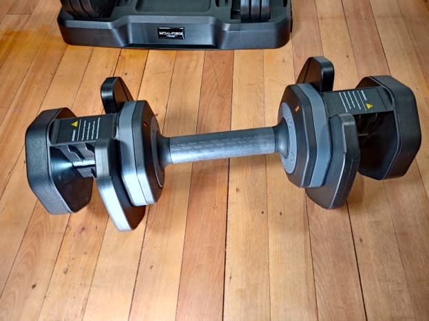 Dumbell with six plates removed.  Weight is 25 pounds