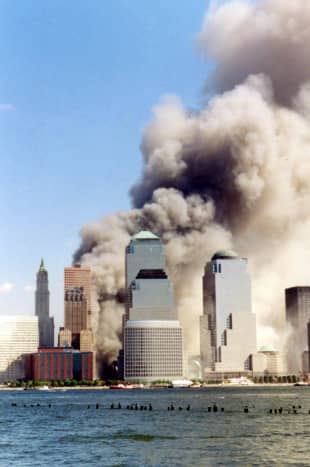 The World Trade Center on 9/11, shortly after WTC1 collapsed.