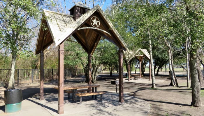 Covered picnic tables in McClendon Park