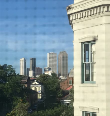 View of Downtown New Orleans from our Air Bnb window.