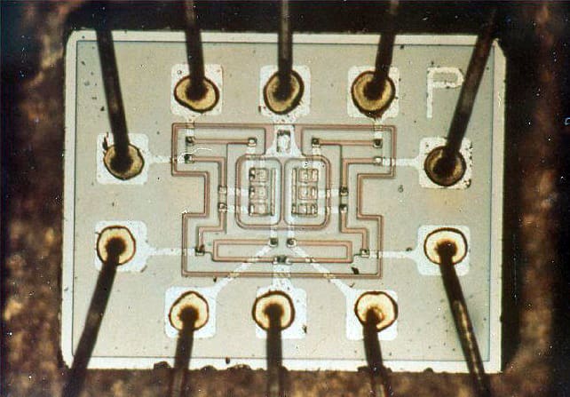 Photograph of the dual NOR gate chip used to build the Block II Apollo Guidance Computer. Apollo's sextant as they traveled to the moon. 