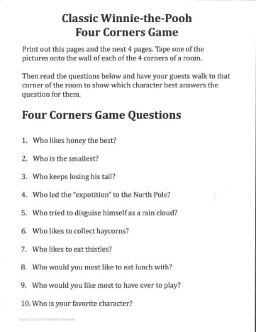 This page contains the list of questions you'll ask for the four corners game. 