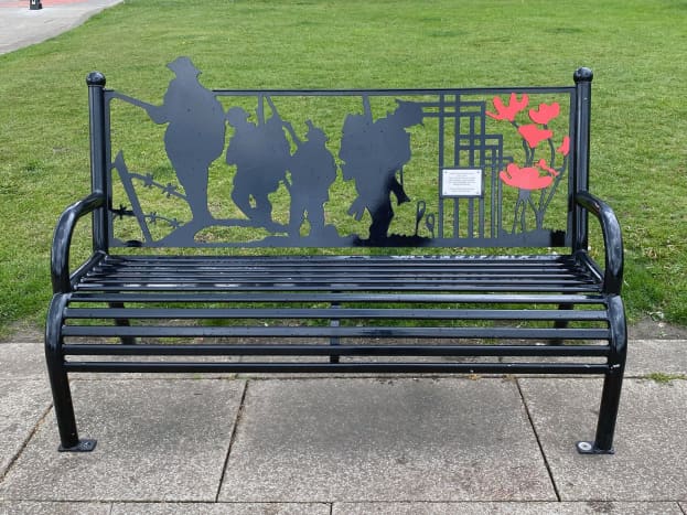 Park bench in Seaham, in memorial to the war