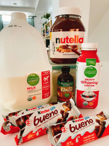 The ingredients I used to make homemade Kinder Bueno ice cream. (Note: I forgot to put salt in this photo!) 