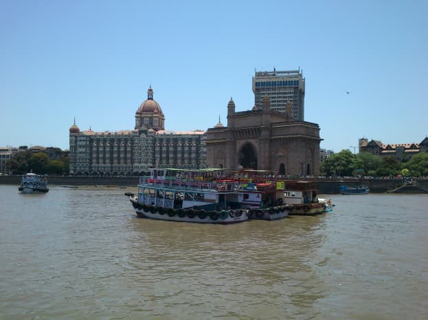 A view of The Taj Mahal Hotel and The Gateway Of India from the sea