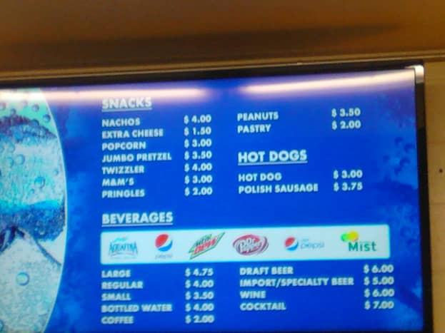 2014 food prices at the Lexington Convention Center concession stand