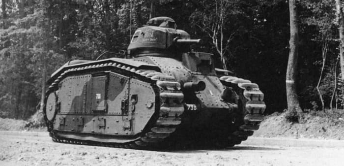 The original Char B1 had frontal and side armour up to 40 mm thick. Battling German tanks without air-support led to heavy losses during the battle for France. 