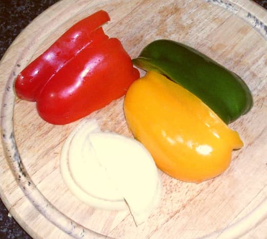 Bell pepper quarters and sliced onion