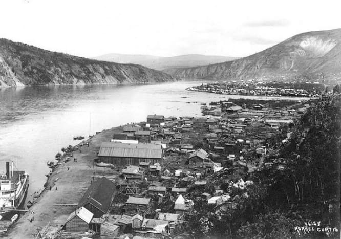 Yukon River with Klondike City (foreground) and Dawson City (upper right), 1899