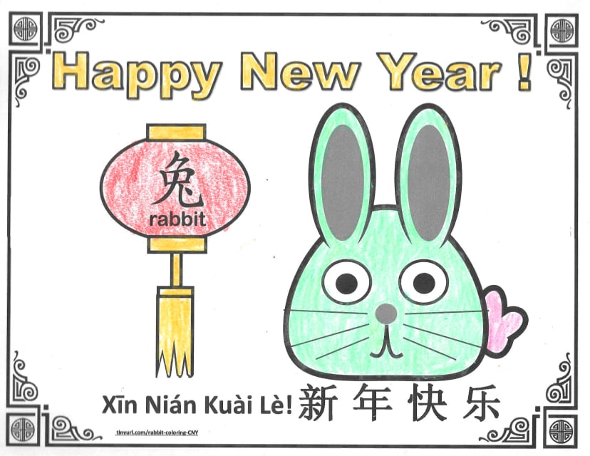 chinese new year rabbit color page