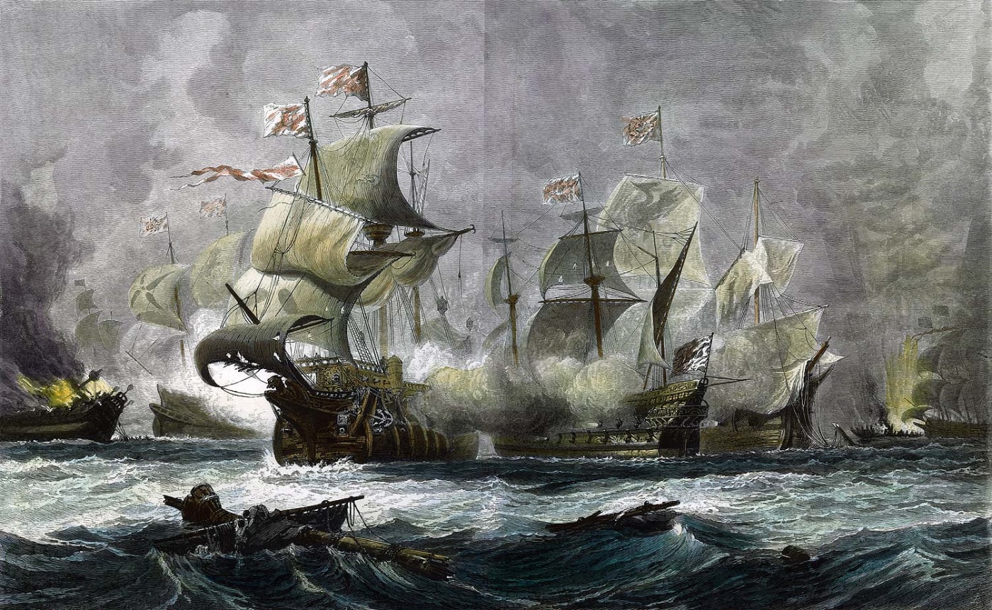 in 1588 spains naval armada was destroyed trying to invade