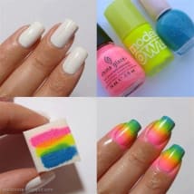 Uñas ombre arco iris neón.