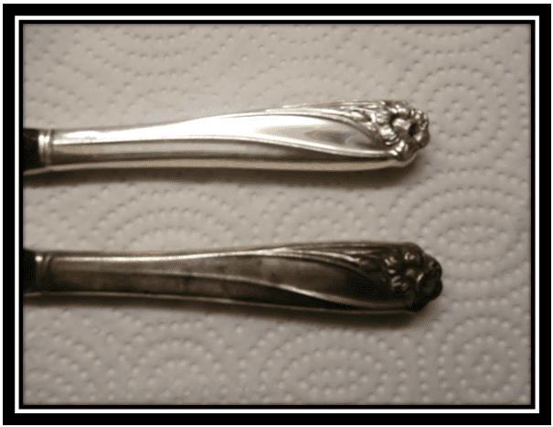Rogers flatware before and after using Tarn-X