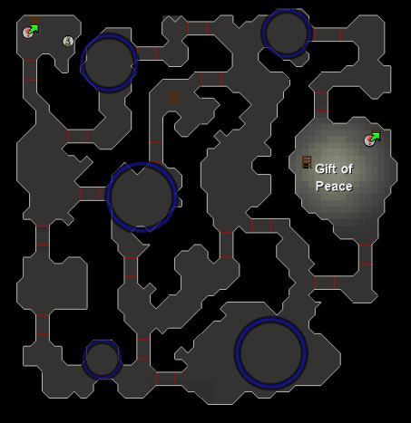 The locations of Minotaurs in the first level of the Stronghold of Security. 