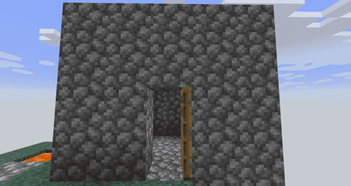 Build a simple cobblestone house to store your bed and valuables.