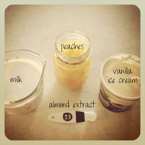 Ingredients for peach milkshake smoothie