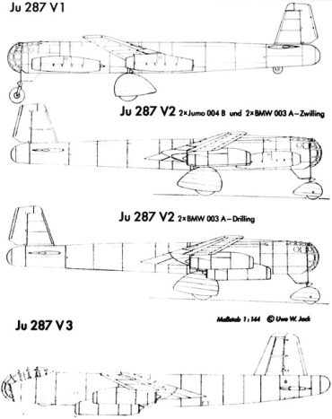 Drawings of the Junkers Ju 287 prototypes