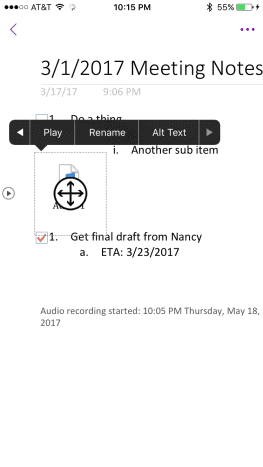 Tap the audio file icon, and then tap &quot;Rename.&quot;