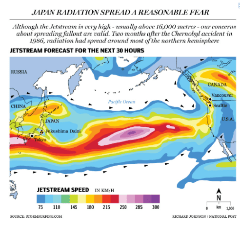 Map #2: A view of the jet stream and how radiation spread to North America(Waller).