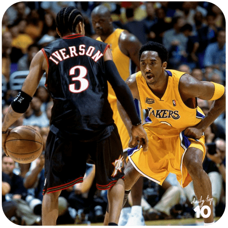 Allen Iverson squares up against Kobe Bryant in the 2001 NBA Finals.