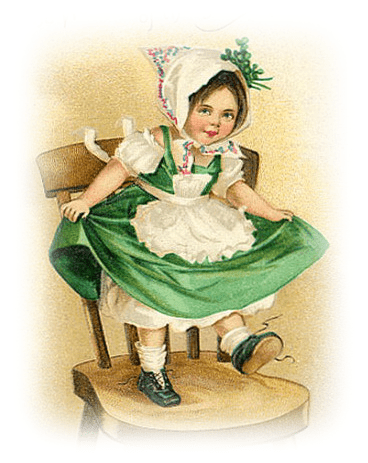 Free St. Patrick's Day clipart -- little girl in green dress dancing on a chair