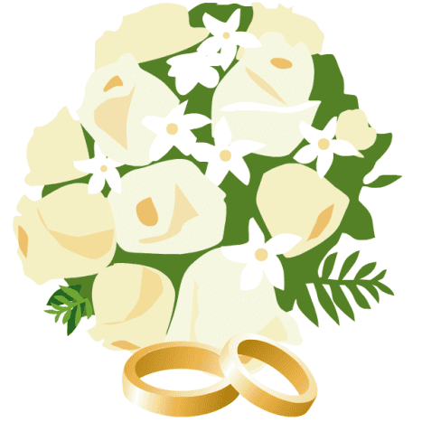 wedding bouquet with two gold wedding bands