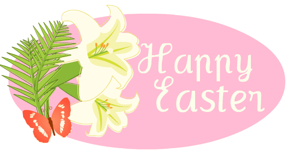Easter lilies and butterfly greeting -- pink clip art