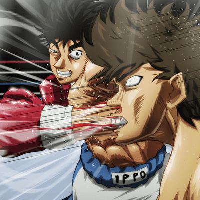 Ippo hitting Sendo with a hard left punch