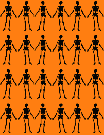 Free happy skeletons scrapbook paper on an orange background