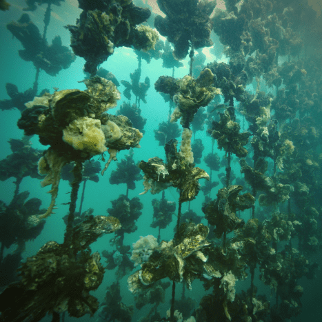 Some oysters are cultivated using ropes. 