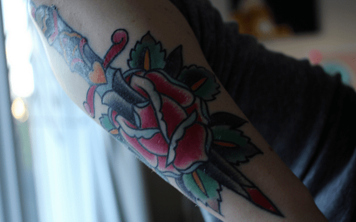 Dagger tattoos are commonly portrayed with roses or other images