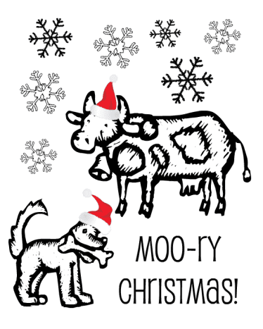 Free Christmas coloring pages: Cow and dog in the snow