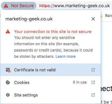 Your Connection To This Site Is Not Secure