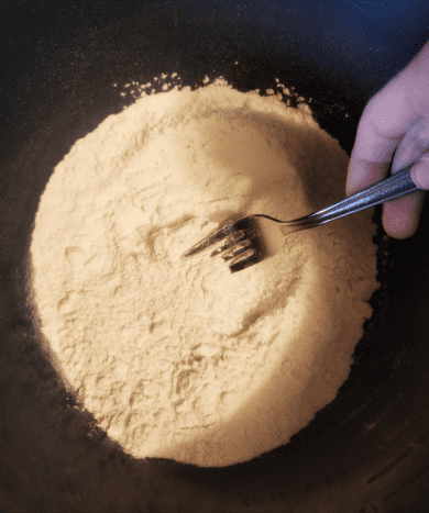 Combine dry ingredients and sift with a fork.